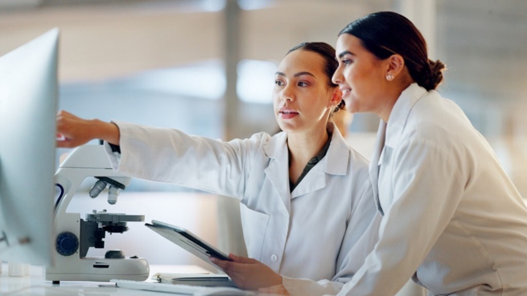 Scientists collaborating in a modern laboratory